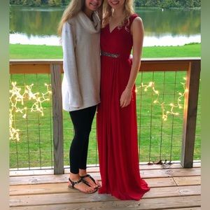 David’s bridal mesh dress with v-neck and beaded waistband